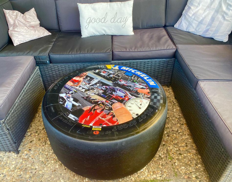 Racing Slick Garten-Beistelltisch, Moments , Motorsportgeschenk